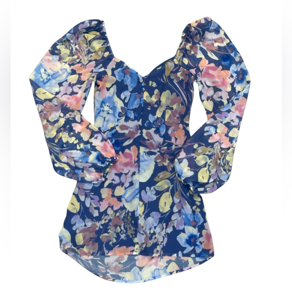 Lulus Floral Print Long Sleeve Mini Dress - Picture 2 of 4